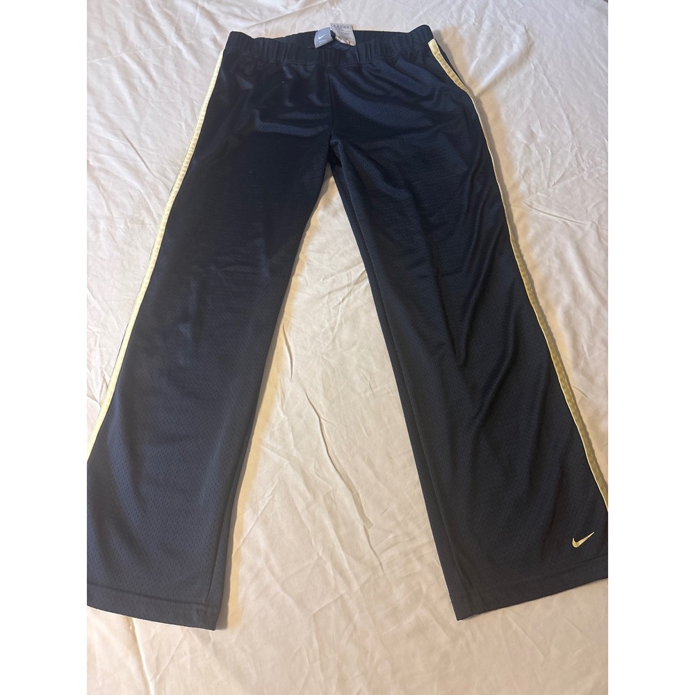Nike Mesh Track Pants Boys M Navy Blue Excellent Yellow Stripe Swoosh Athletic